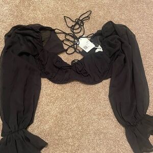 Black Puff Sleeve Crop Top